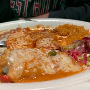 Chile rellano and cheese enchiladas