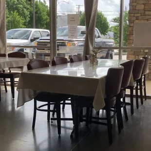 tables and chairs in a restaurant