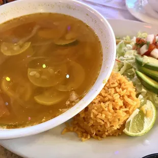 tortilla soup (bowl) enough for four people