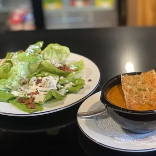 Tomato bisque soup and Butter Lettuce Salad.