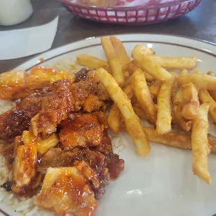 Fried sweet &amp; sour chicken and fries - very good