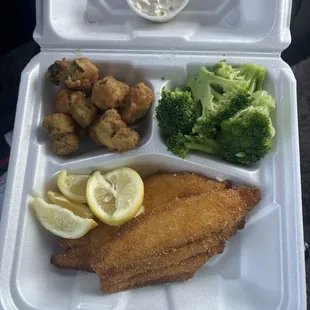 Double fish, Broccoli &amp; Fried okra