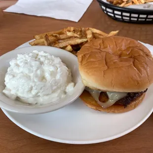 Mushroom Swiss burger &amp; "coleslaw".