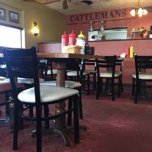 tables and chairs in a restaurant