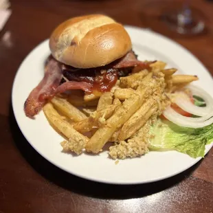 The burger with garlic fries