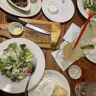 Dinner salad, bread &amp; amazing prime rib bites appetizer.