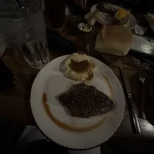 The Top sirloin with mashed potatoes and gravy it was peppered