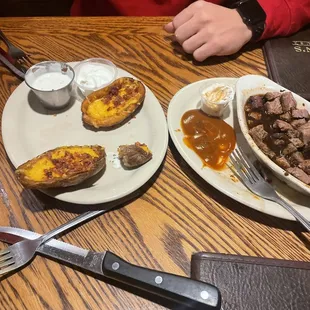 Appetizers; Potato skins and steak bites