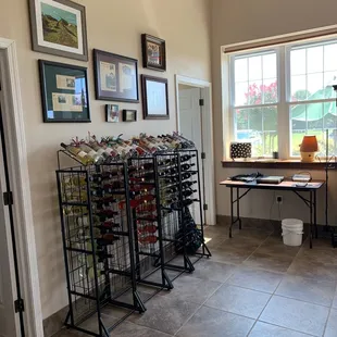 a wine rack in the tasting room