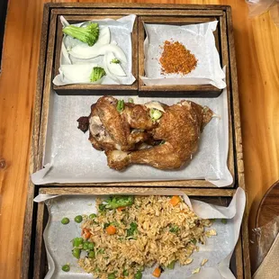 three trays of food on a table