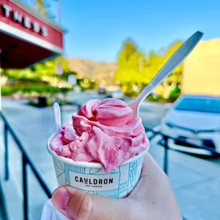 Nice day to eat this strawberry ice cream outside