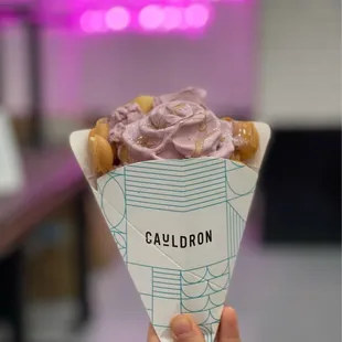 Earl grey lavender ice cream in original puffle waffle