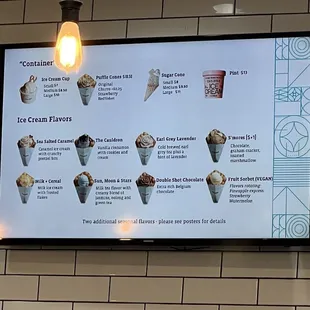 Menu, as of March 2023