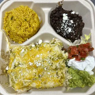 Daily Special: Salsa Verde Chicken Enchiladas w/ Rice and Black Beans