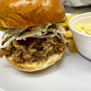 Pulled Pork Sandwich w/ Slaw on Dong Phuong Brioche Bun
