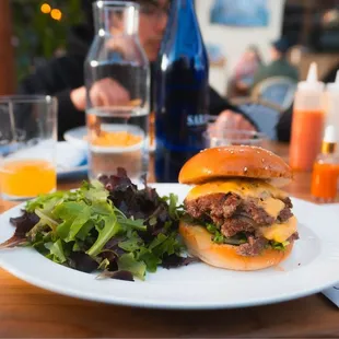 Fancy pants burger with side salad