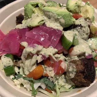 Spicy lamb + avocado bowl
