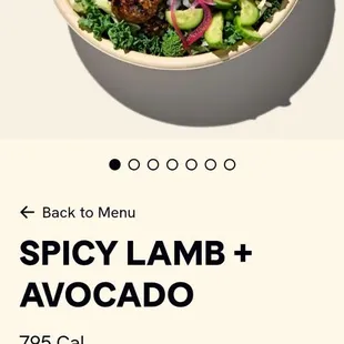 Spicy Lamb + Avocado Bowl. Lamb meatballs a bit small, but Spicy and flavorful, lentils were hard and crunchy, incredibly under cooked.