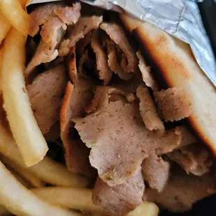 Cava Gyro Pita. I guess they forgot to add tomatoes and tzatziki sauce. I only excluded onions. Sandwich still good. March 2024.