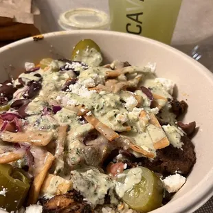 One if the protein bowls with Taziki sauce, and some other stuff.