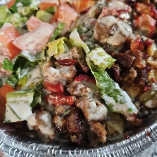 Chicken lamb with rice. Absolutely delicious!!! The amount of food for the price is a steal!! I can eat off this all day!