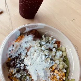 Blueberry Lavender Drink  And a Greens &amp; Grains Bowl topped with Dill Yogurt