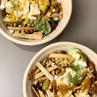 you can see a piece of lettuce in the top bowl