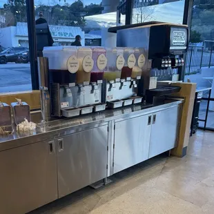 Fresh juice and soda options.