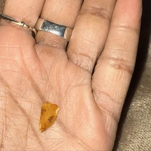 Hard piece found in my food. Cut my mouth.