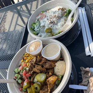 We made our own bowls &amp; got a side order of Pita chips (perfect ).
