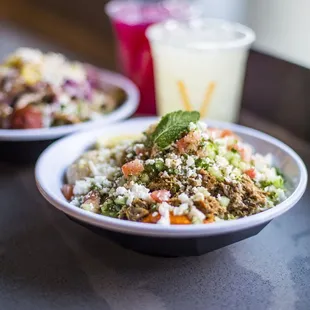 two plates of food on a table