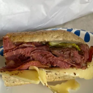 Pile O Pastrami sub!  Amazing taste and the rye roll was so good.
