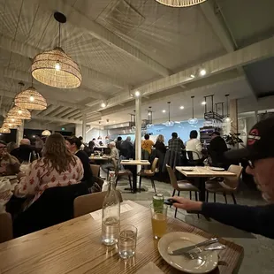 Bar seating and comfortable dining.