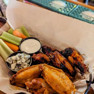 Wings, half mango habanero, half house