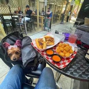 Chicken cheesesteak, tater tots and a tasty cider.  Oh, and Macy Jane who will some some of it all! Life is good