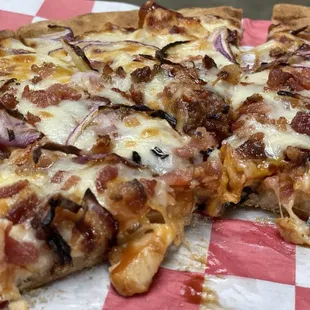 Gluten free barbecue chicken pizza.