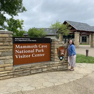 The hottest woman on earth posing at the nearby mammoth cave national park sign.