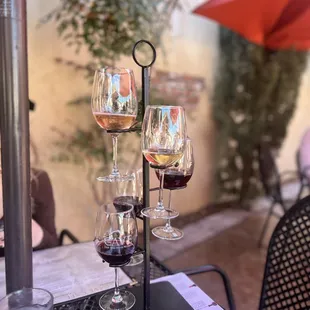 a table with wine glasses on it
