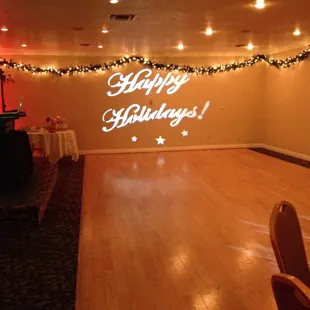 Holiday gobo decorations at a corporate party in Riverside.