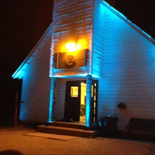 Beautiful uplighting at an old church in Idyllwild, CA.