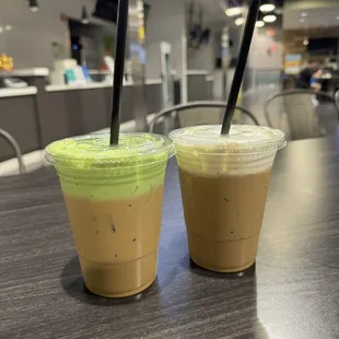 Left: matcha coffee, Right: salted coffee