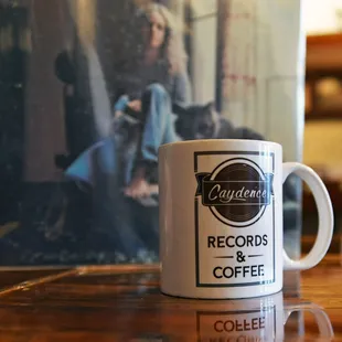 a coffee cup on a table