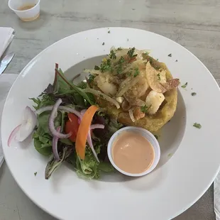 Mofongo and shrimp a la ajillo