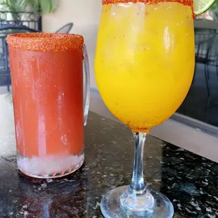 Michelada and mango margarita on the rocks
