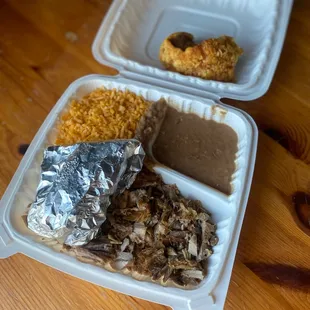 Carnitas rice plate w/tortillas