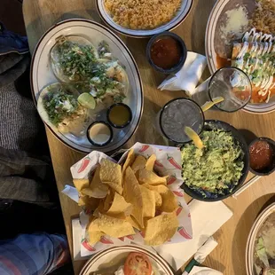 Fish tacos, chimichangas, and enchilada casserole.