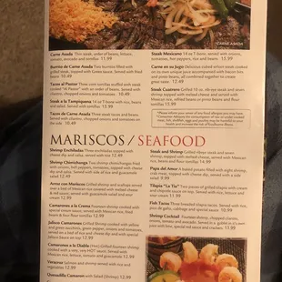 a menu for a seafood restaurant