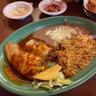 Combo #16 Taco (no cheese), Chile Rellano, Enchilada with Rice &amp; Beans