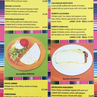 a menu for a mexican restaurant