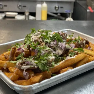 a tray of french fries